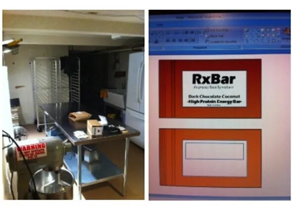 A picture of a industrial kitchen and a design of label packaging